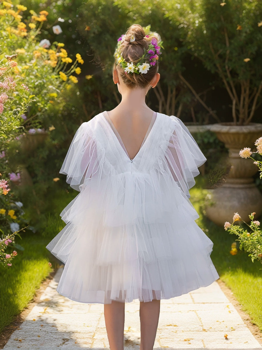 Robe de Demoiselle D'Honneur Élégante en Tulle pour Petite Fille avec Motif Féerique Du Jardin Enchanté