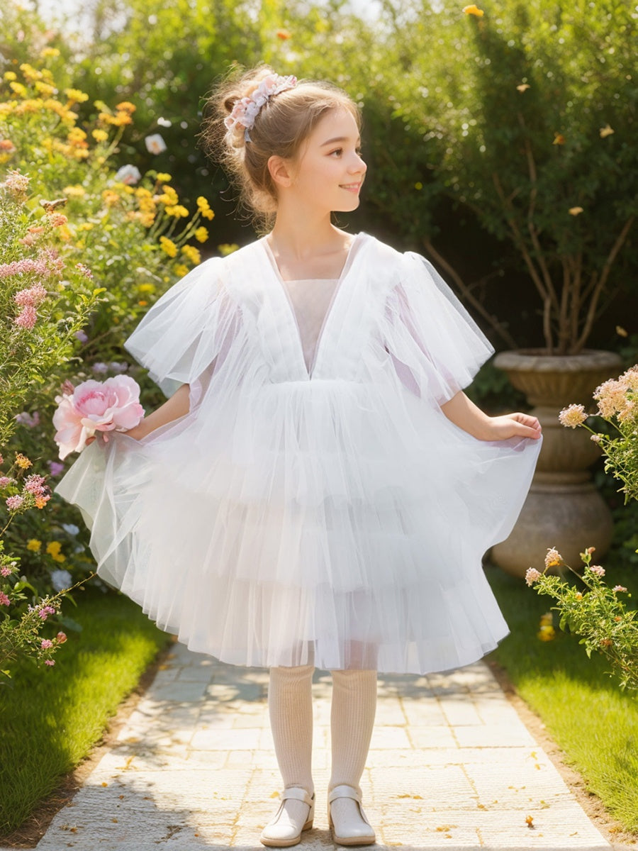 Robe de Demoiselle D'Honneur Élégante en Tulle pour Petite Fille avec Motif Féerique Du Jardin Enchanté