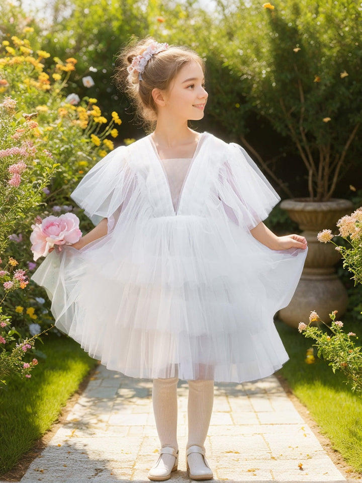 Robe de Demoiselle D'Honneur Élégante en Tulle pour Petite Fille avec Motif Féerique Du Jardin Enchanté