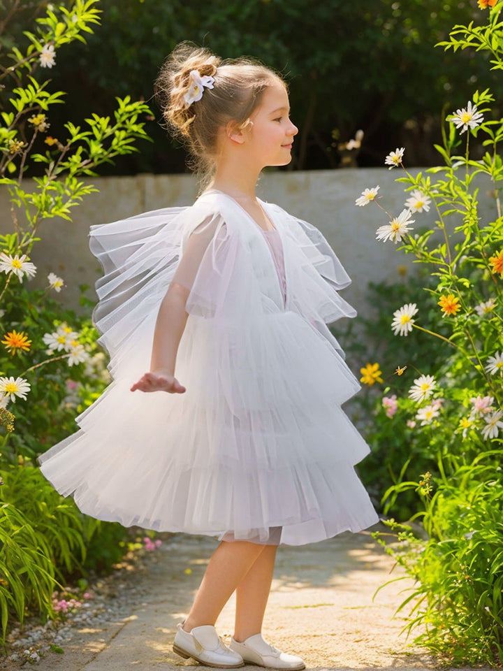 Robe de Demoiselle D'Honneur Élégante en Tulle pour Petite Fille avec Motif Féerique Du Jardin Enchanté