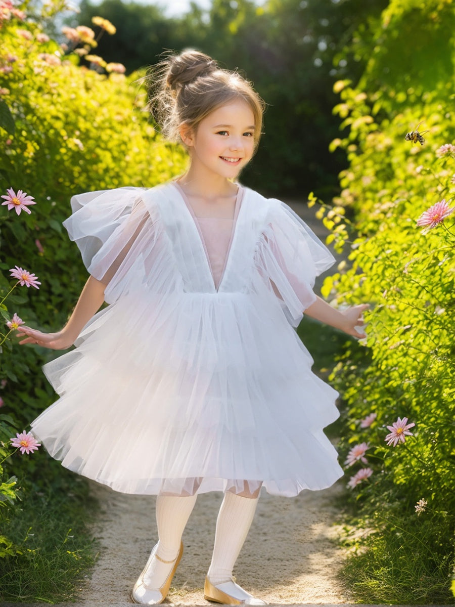 Robe de Demoiselle D'Honneur Élégante en Tulle pour Petite Fille avec Motif Féerique Du Jardin Enchanté