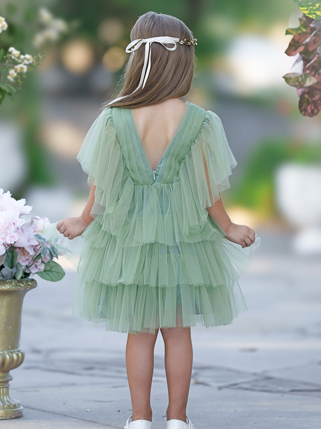 Robe de Demoiselle D'Honneur Élégante en Tulle pour Petite Fille avec Motif Féerique Du Jardin Enchanté