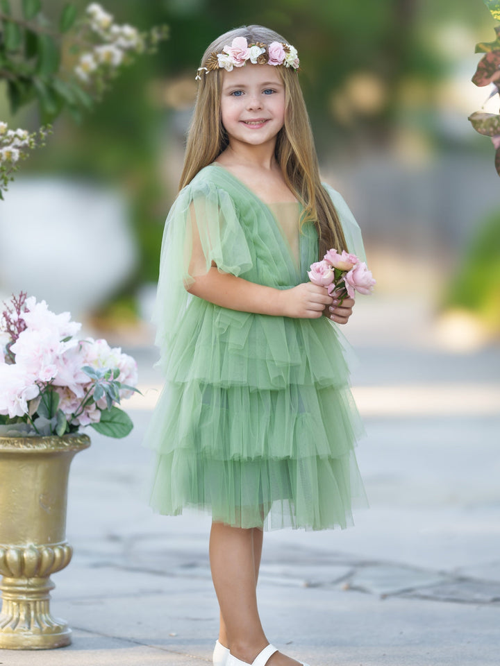 Robe de Demoiselle D'Honneur Élégante en Tulle pour Petite Fille avec Motif Féerique Du Jardin Enchanté