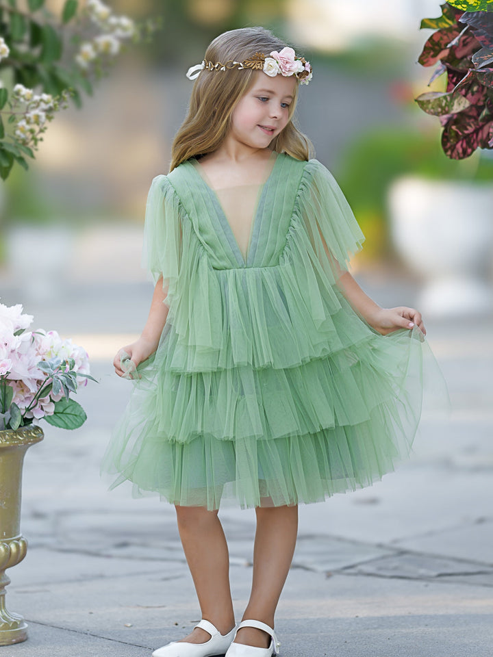 Robe de Demoiselle D'Honneur Élégante en Tulle pour Petite Fille avec Motif Féerique Du Jardin Enchanté