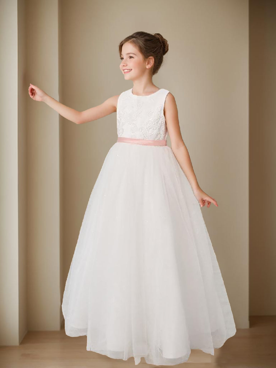 Robe de Bal/Princesse en Tulle Ivoire Longue Au Sol pour Demoiselle D'Honneur