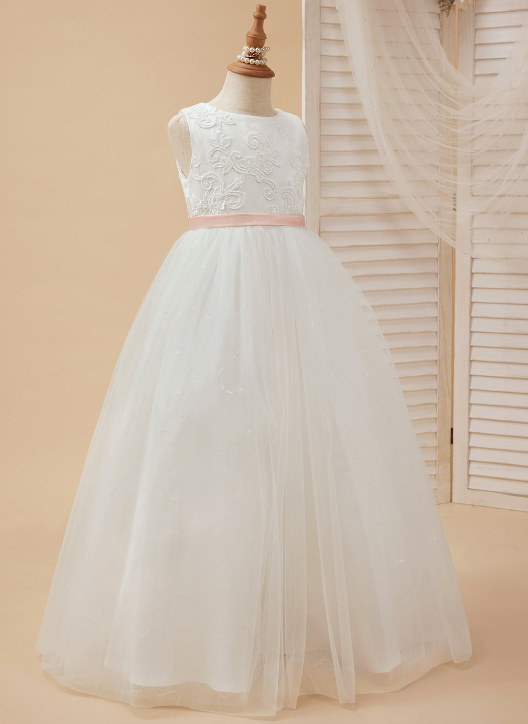 Robe de Bal/Princesse en Tulle Ivoire Longue Au Sol pour Demoiselle D'Honneur