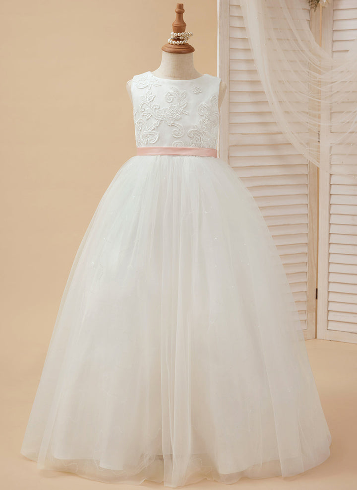 Robe de Bal/Princesse en Tulle Ivoire Longue Au Sol pour Demoiselle D'Honneur