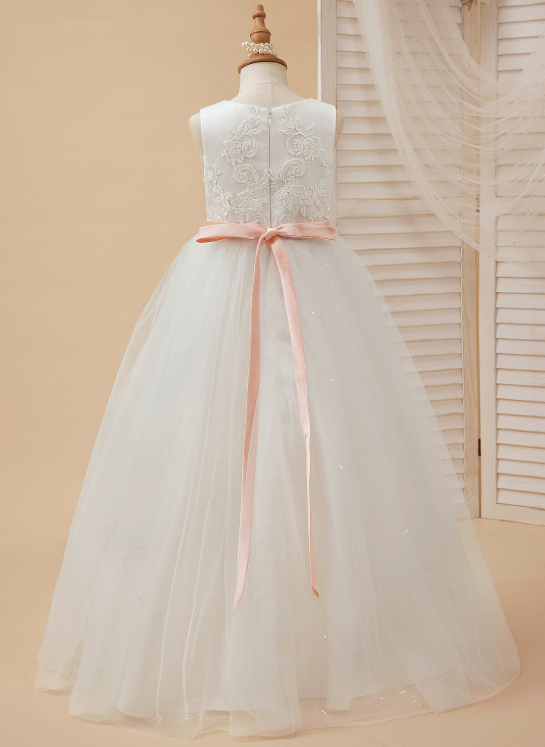 Robe de Bal/Princesse en Tulle Ivoire Longue Au Sol pour Demoiselle D'Honneur