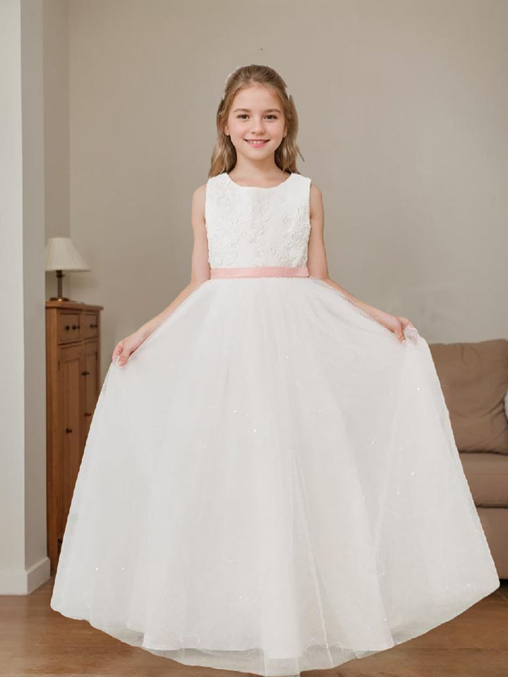 Robe de Bal/Princesse en Tulle Ivoire Longue Au Sol pour Demoiselle D'Honneur