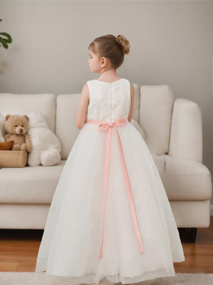 Robe de Bal/Princesse en Tulle Ivoire Longue Au Sol pour Demoiselle D'Honneur