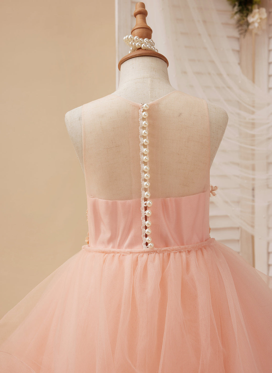 Robe de Bal/Princesse en Tulle Rose à Traîne pour Fille