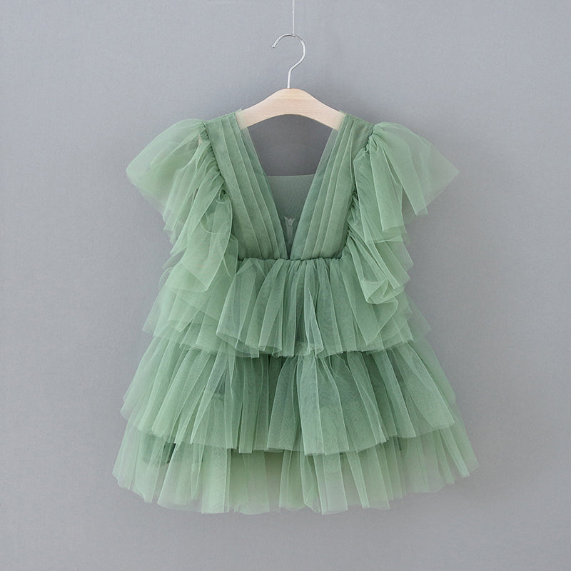 Robe de Demoiselle D'Honneur Élégante en Tulle Vert avec Motif Féerique Du Jardin Enchanté