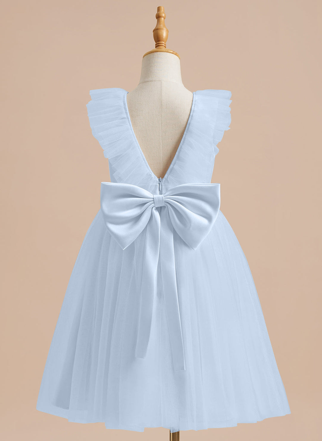 Robe de Demoiselle D'Honneur en Tulle Satiné Coupe A Jusqu'Aux Genoux