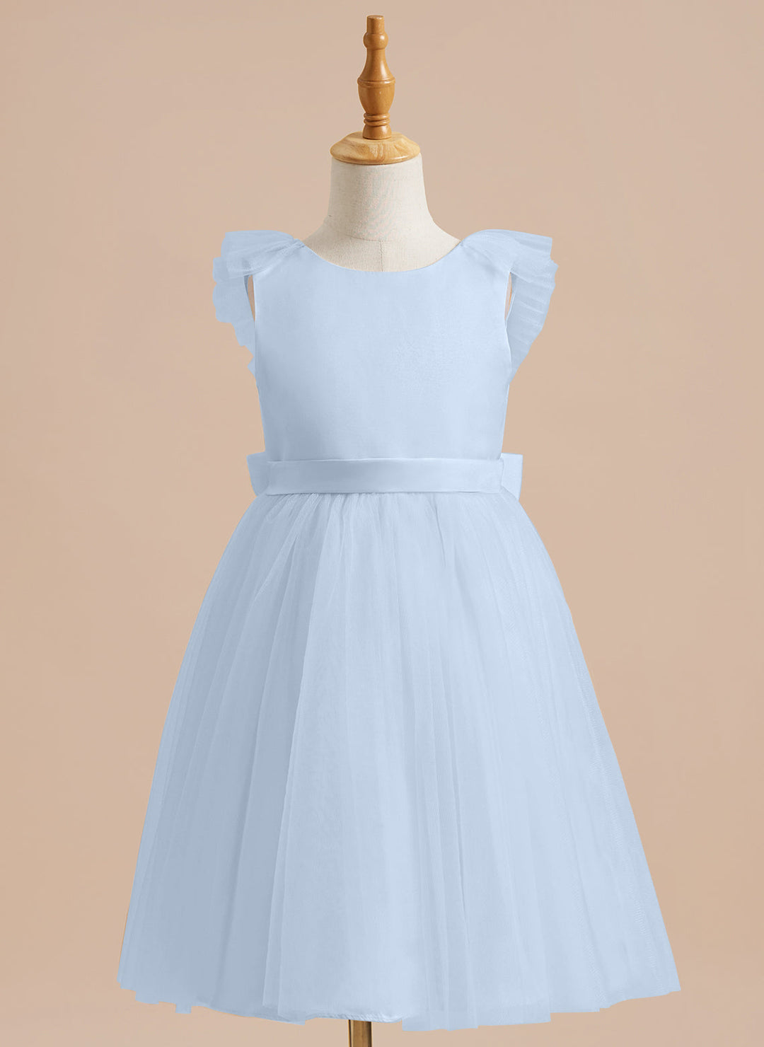 Robe de Demoiselle D'Honneur en Tulle Satiné Coupe A Jusqu'Aux Genoux