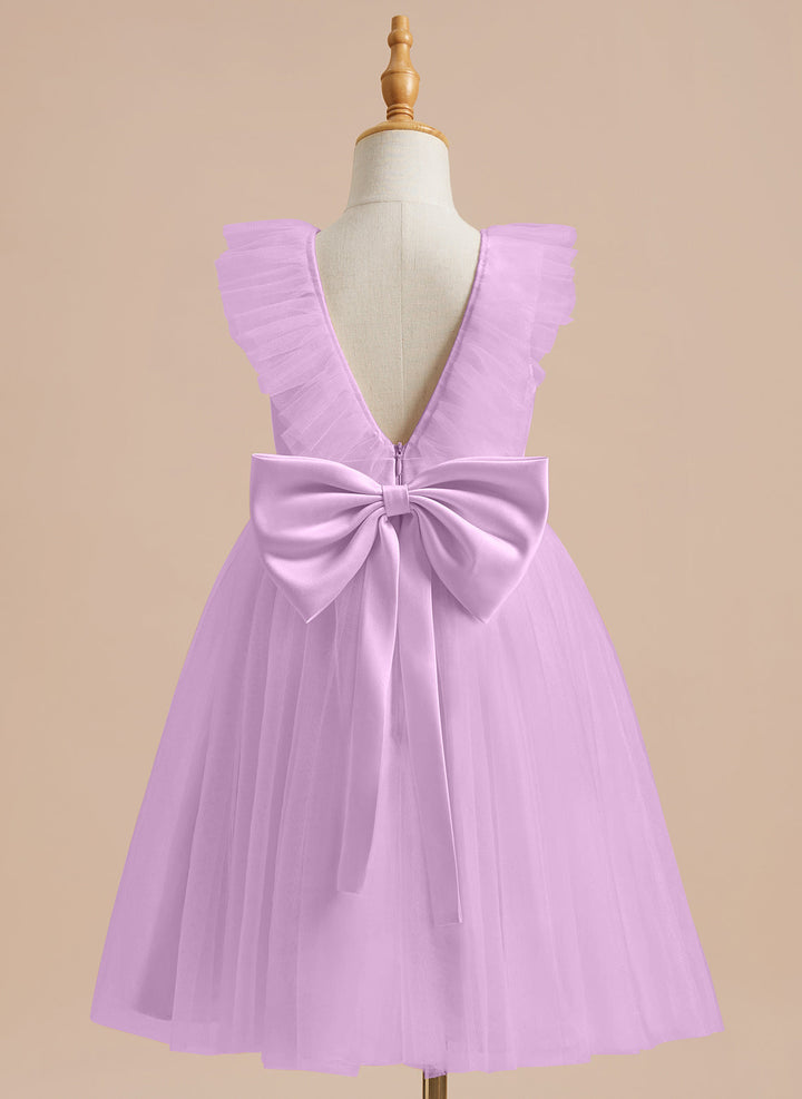 Robe de Demoiselle D'Honneur en Tulle Satiné Coupe A Jusqu'Aux Genoux