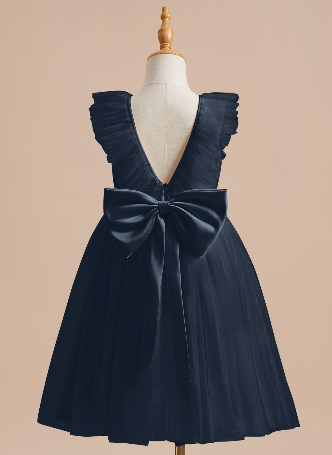 Robe de Demoiselle D'Honneur en Tulle Satiné Coupe A Jusqu'Aux Genoux