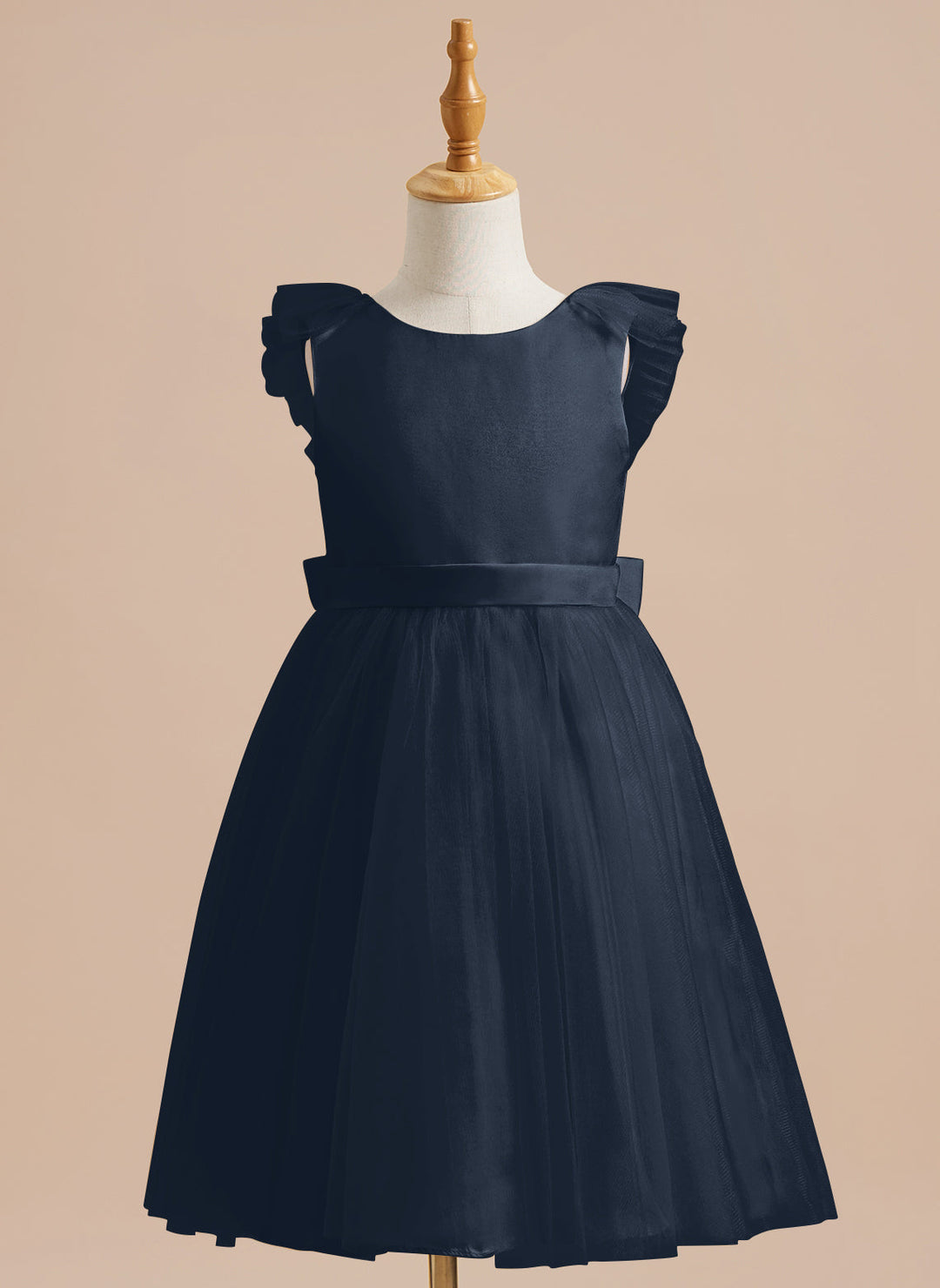 Robe de Demoiselle D'Honneur en Tulle Satiné Coupe A Jusqu'Aux Genoux