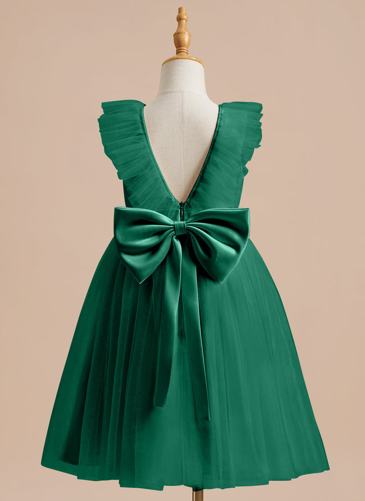 Robe de Demoiselle D'Honneur en Tulle Satiné Coupe A Jusqu'Aux Genoux