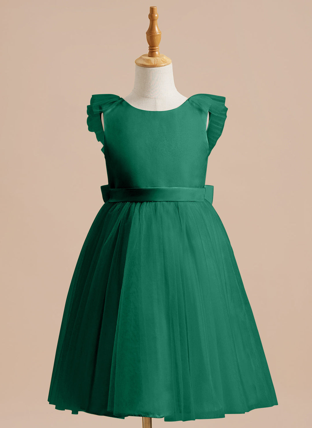 Robe de Demoiselle D'Honneur en Tulle Satiné Coupe A Jusqu'Aux Genoux