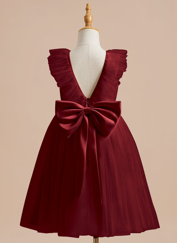 Robe de Demoiselle D'Honneur en Tulle Satiné Coupe A Jusqu'Aux Genoux