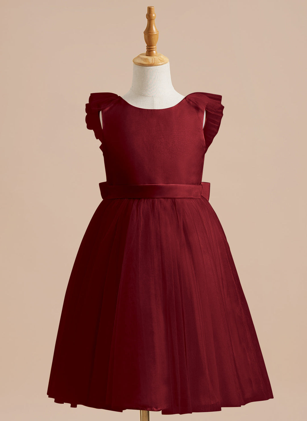 Robe de Demoiselle D'Honneur en Tulle Satiné Coupe A Jusqu'Aux Genoux