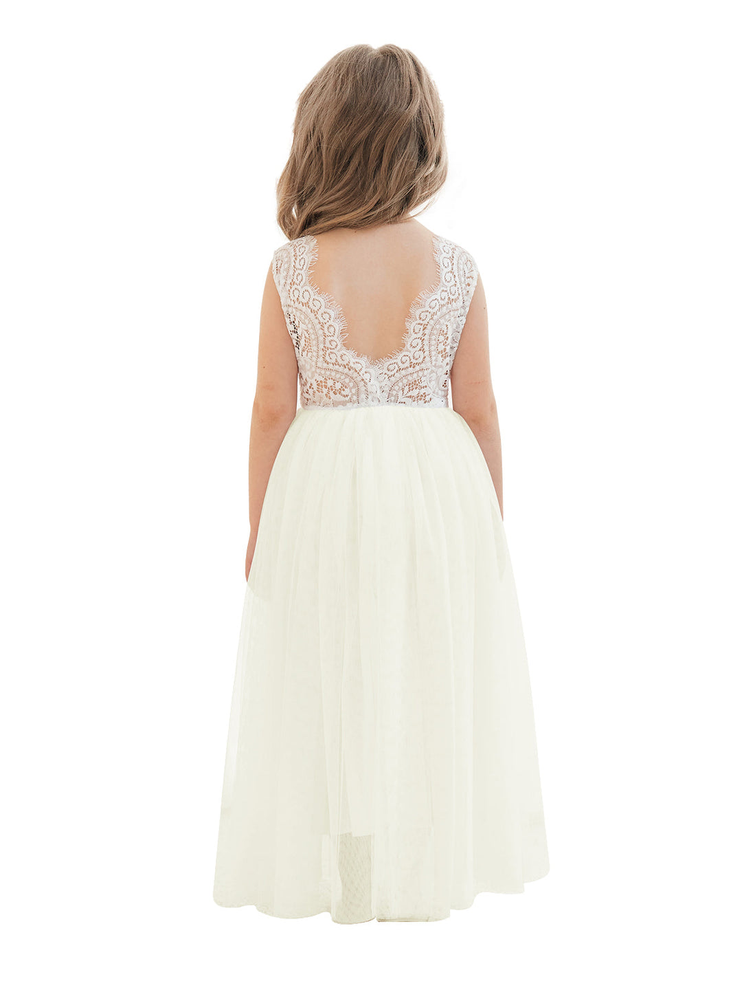 Robe Blanche Trapèze en Tulle et Dentelle Jusqu'À la Cheville