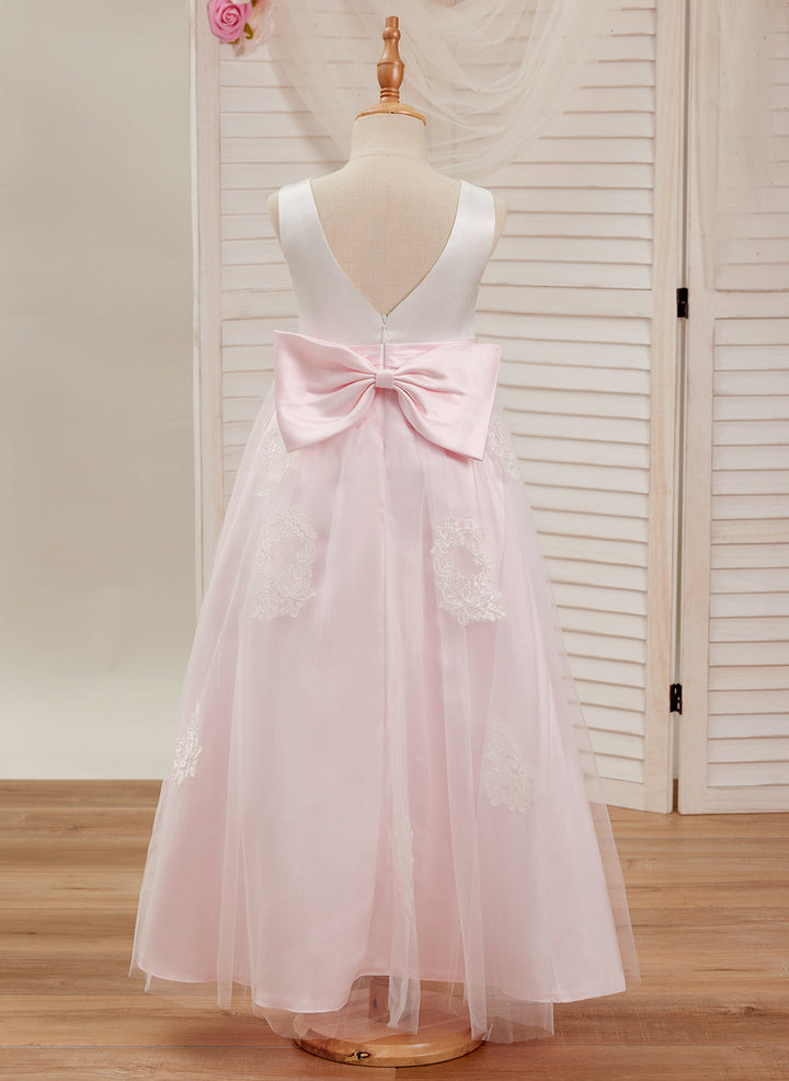 Robe Rose en Tulle Satiné Coupe A Jusqu'À la Cheville