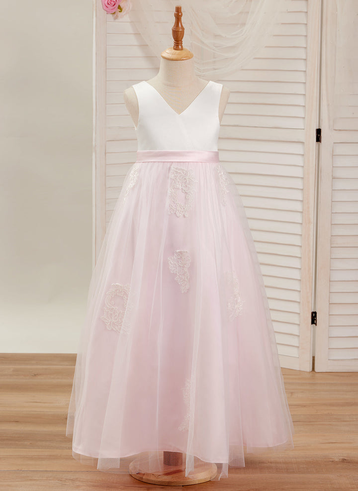 Robe Rose en Tulle Satiné Coupe A Jusqu'À la Cheville