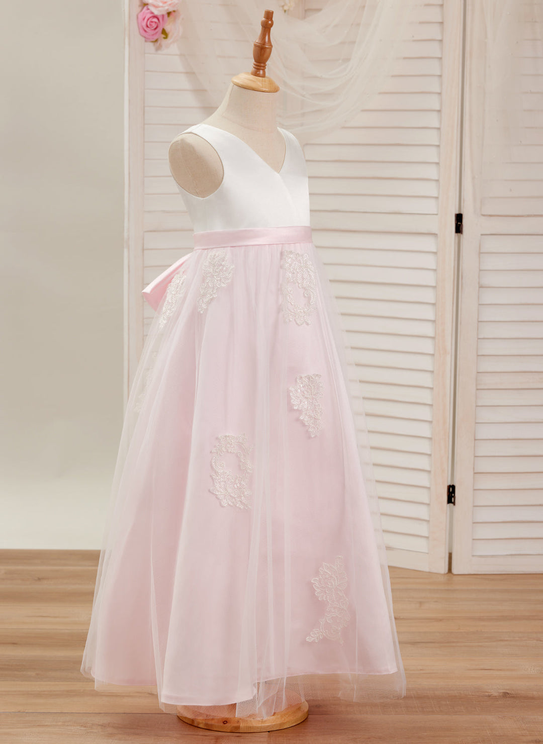 Robe Rose en Tulle Satiné Coupe A Jusqu'À la Cheville