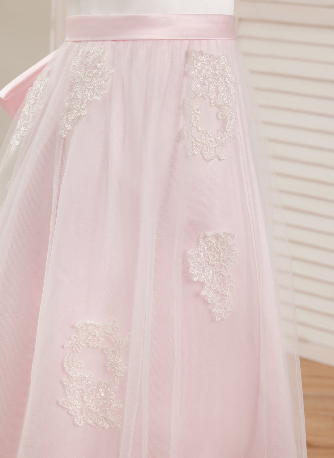 Robe Rose en Tulle Satiné Coupe A Jusqu'À la Cheville