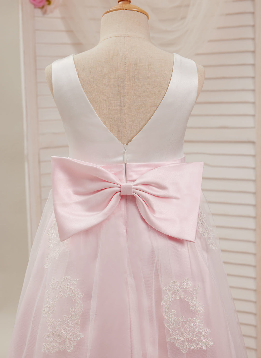 Robe Rose en Tulle Satiné Coupe A Jusqu'À la Cheville