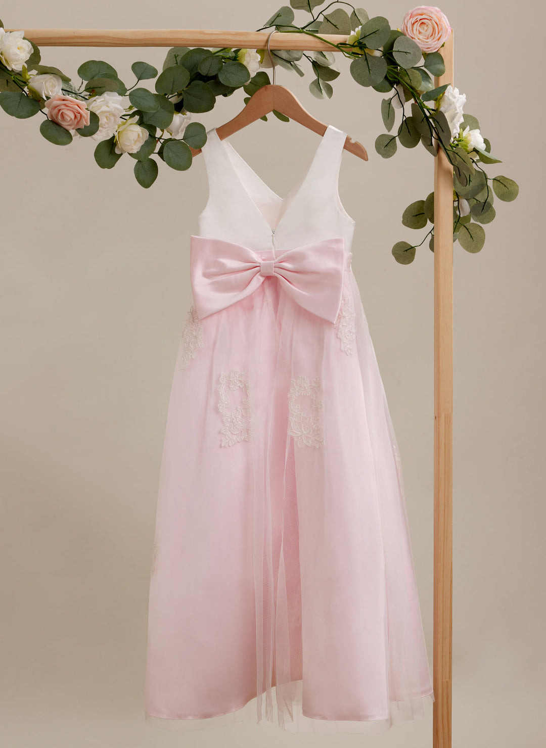 Robe Rose en Tulle Satiné Coupe A Jusqu'À la Cheville