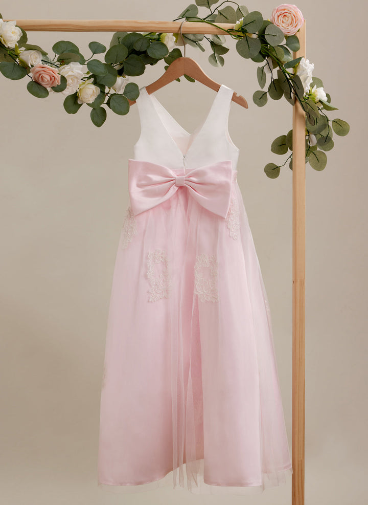 Robe Rose en Tulle Satiné Coupe A Jusqu'À la Cheville
