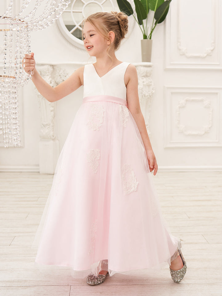 Robe Rose en Tulle Satiné Coupe A Jusqu'À la Cheville