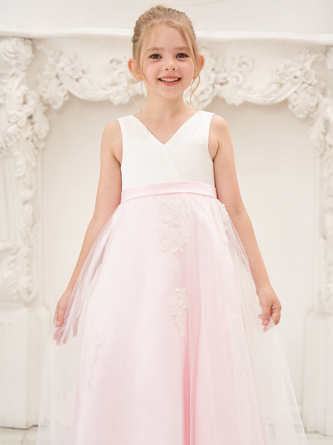 Robe Rose en Tulle Satiné Coupe A Jusqu'À la Cheville