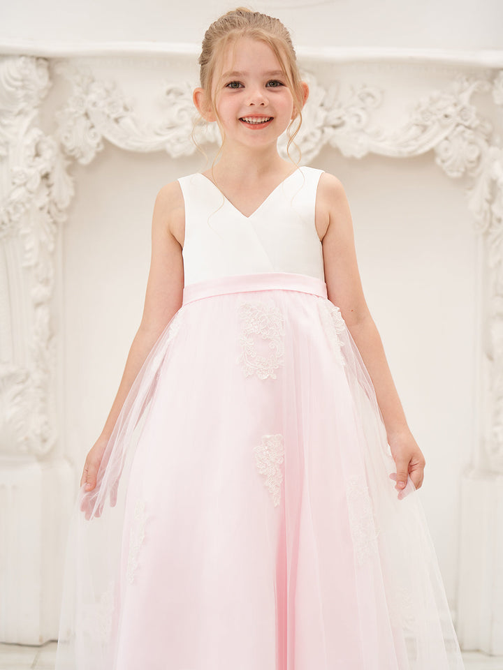 Robe Rose en Tulle Satiné Coupe A Jusqu'À la Cheville