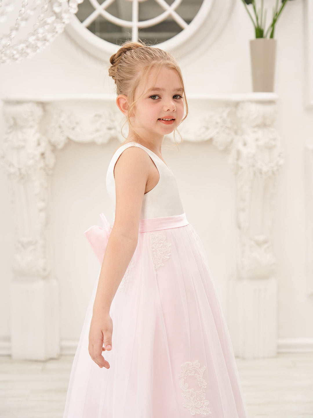 Robe Rose en Tulle Satiné Coupe A Jusqu'À la Cheville