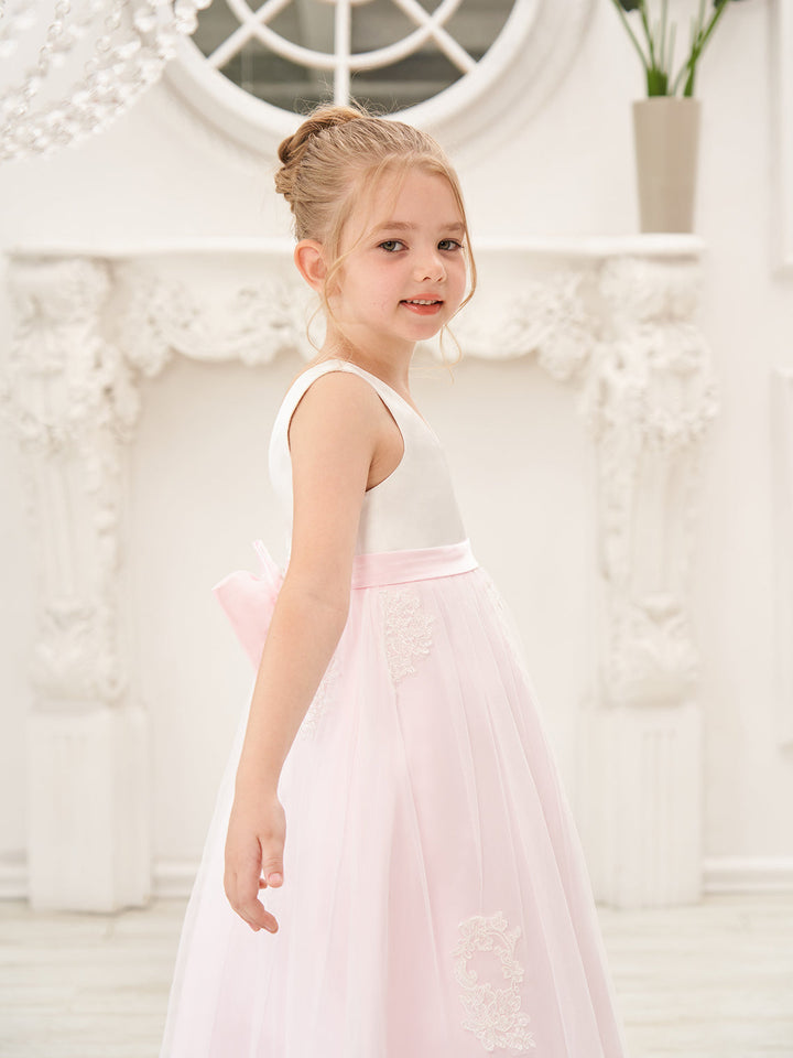 Robe Rose en Tulle Satiné Coupe A Jusqu'À la Cheville