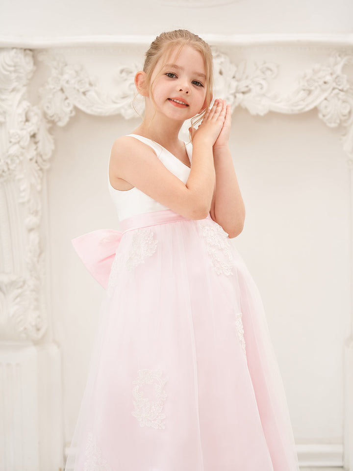 Robe Rose en Tulle Satiné Coupe A Jusqu'À la Cheville