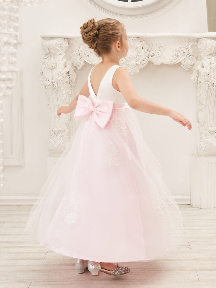 Robe Rose en Tulle Satiné Coupe A Jusqu'À la Cheville