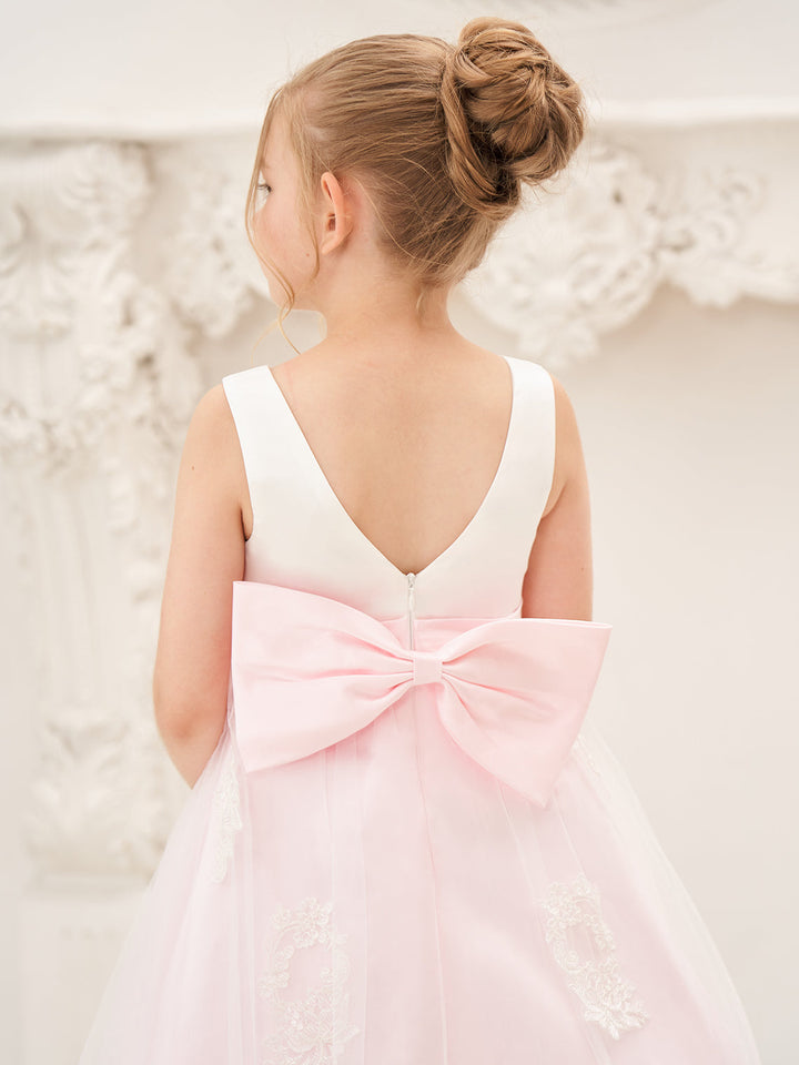 Robe Rose en Tulle Satiné Coupe A Jusqu'À la Cheville