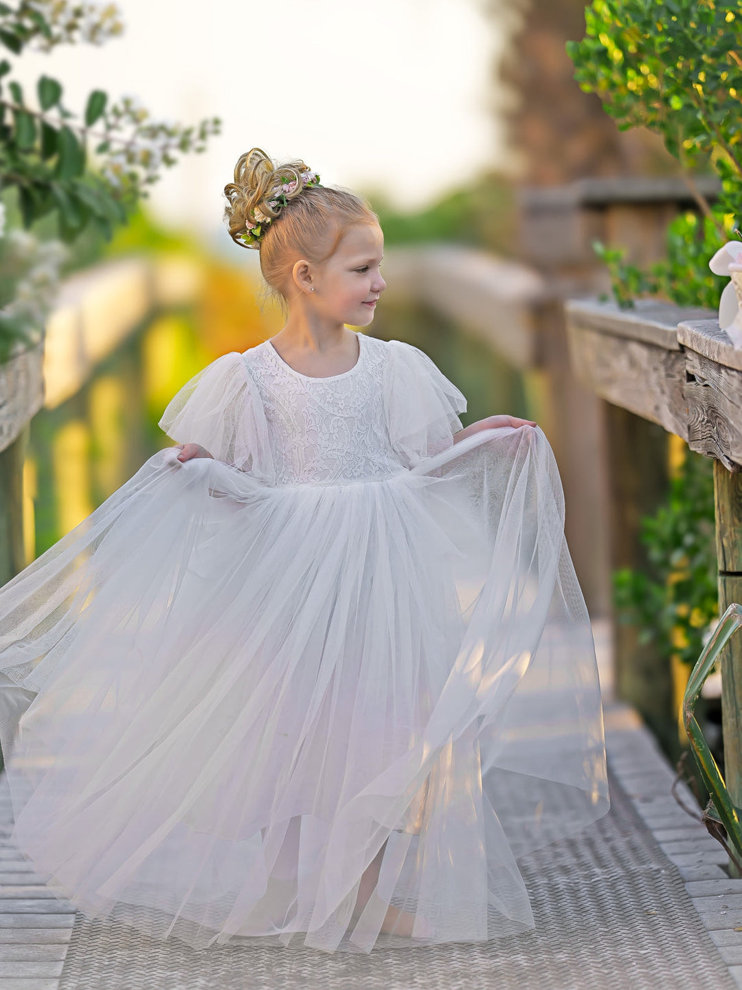Robe en Tulle et Dentelle Jusqu'À la Cheville