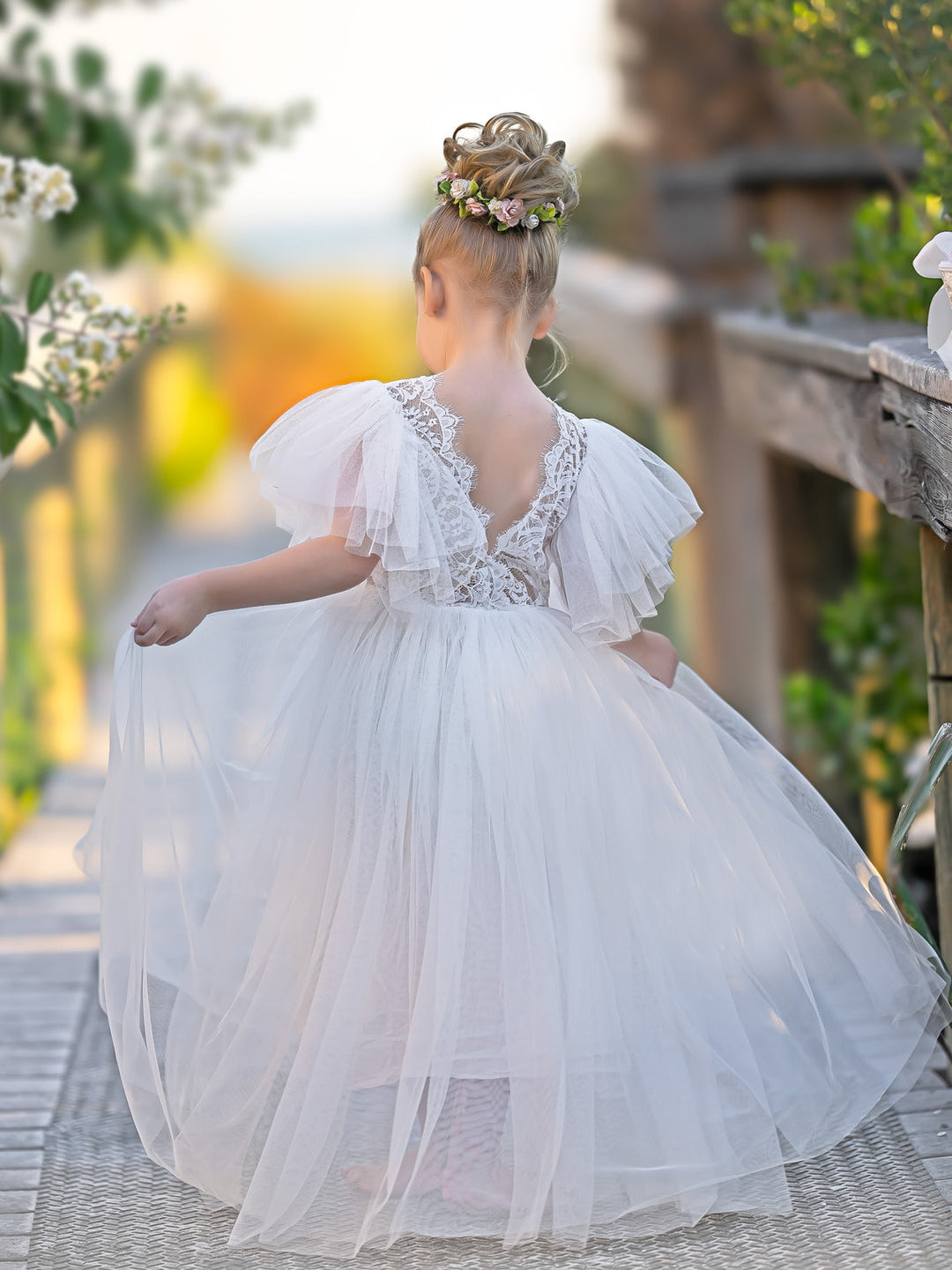 Robe en Tulle et Dentelle Jusqu'À la Cheville