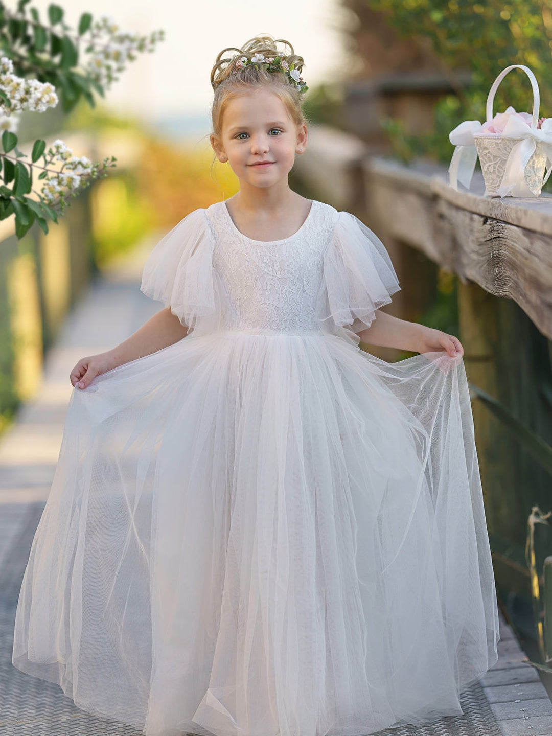 Robe en Tulle et Dentelle Jusqu'À la Cheville