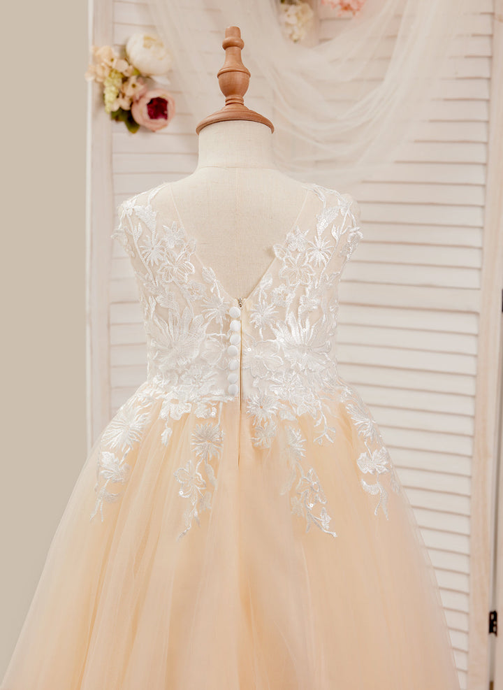 Robe Rose Longue en Tulle et Dentelle Coupe A