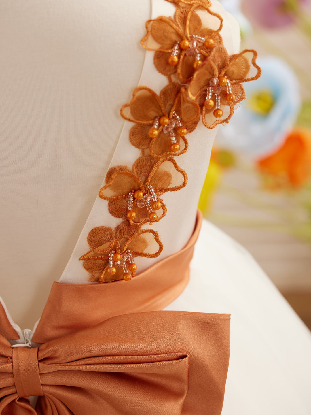 Robe de Bal/Princesse en Tulle à Fleurs 3D, Longueur Au Sol, Couleur Ivoire, pour Demoiselle D'Honneur