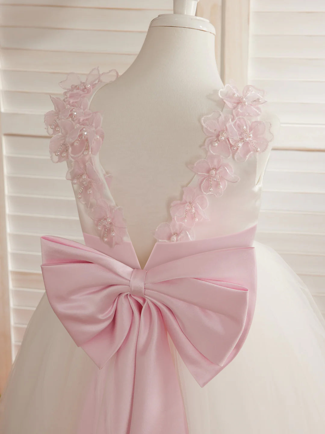 Robe de Bal/Princesse en Tulle à Fleurs 3D, Longueur Au Sol, Couleur Ivoire, pour Demoiselle D'Honneur