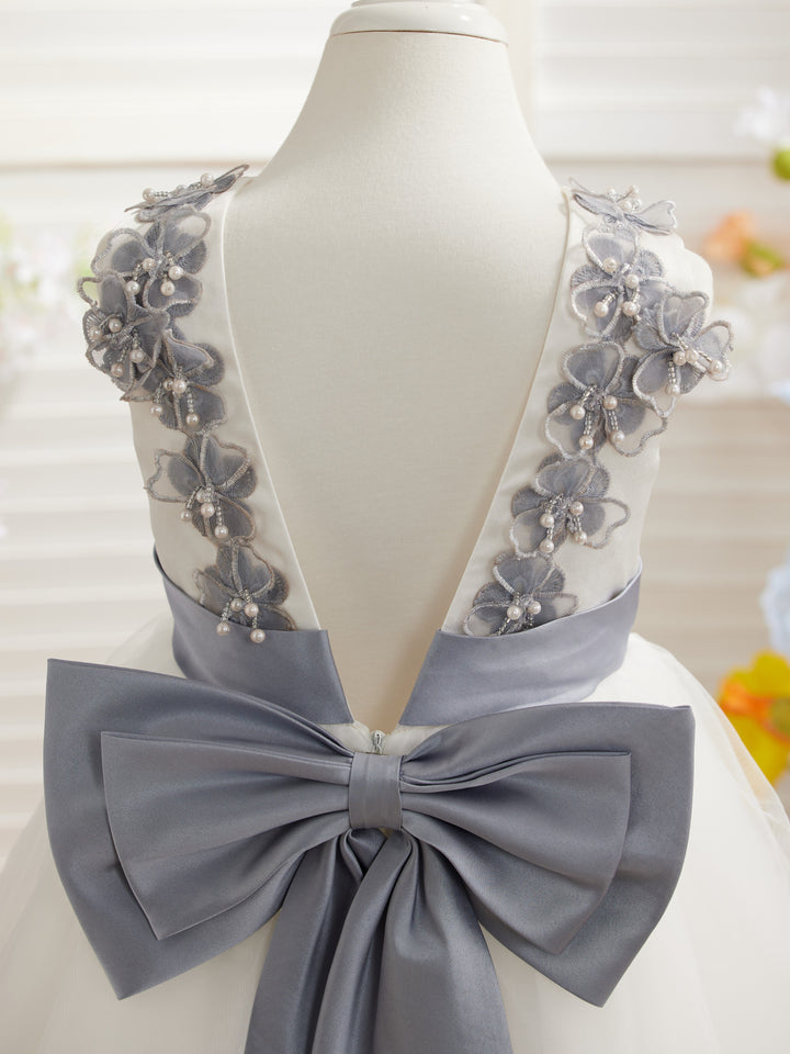 Robe de Bal/Princesse en Tulle à Fleurs 3D, Longueur Au Sol, Couleur Ivoire, pour Demoiselle D'Honneur