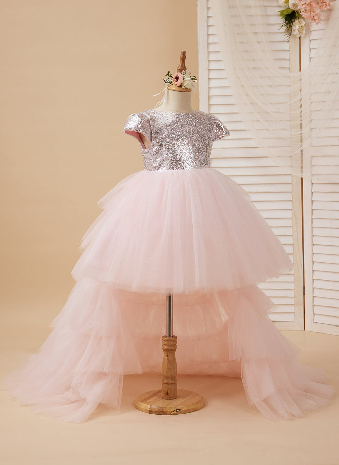 Robe de Bal/Princesse en Tulle Rose pour Fillette