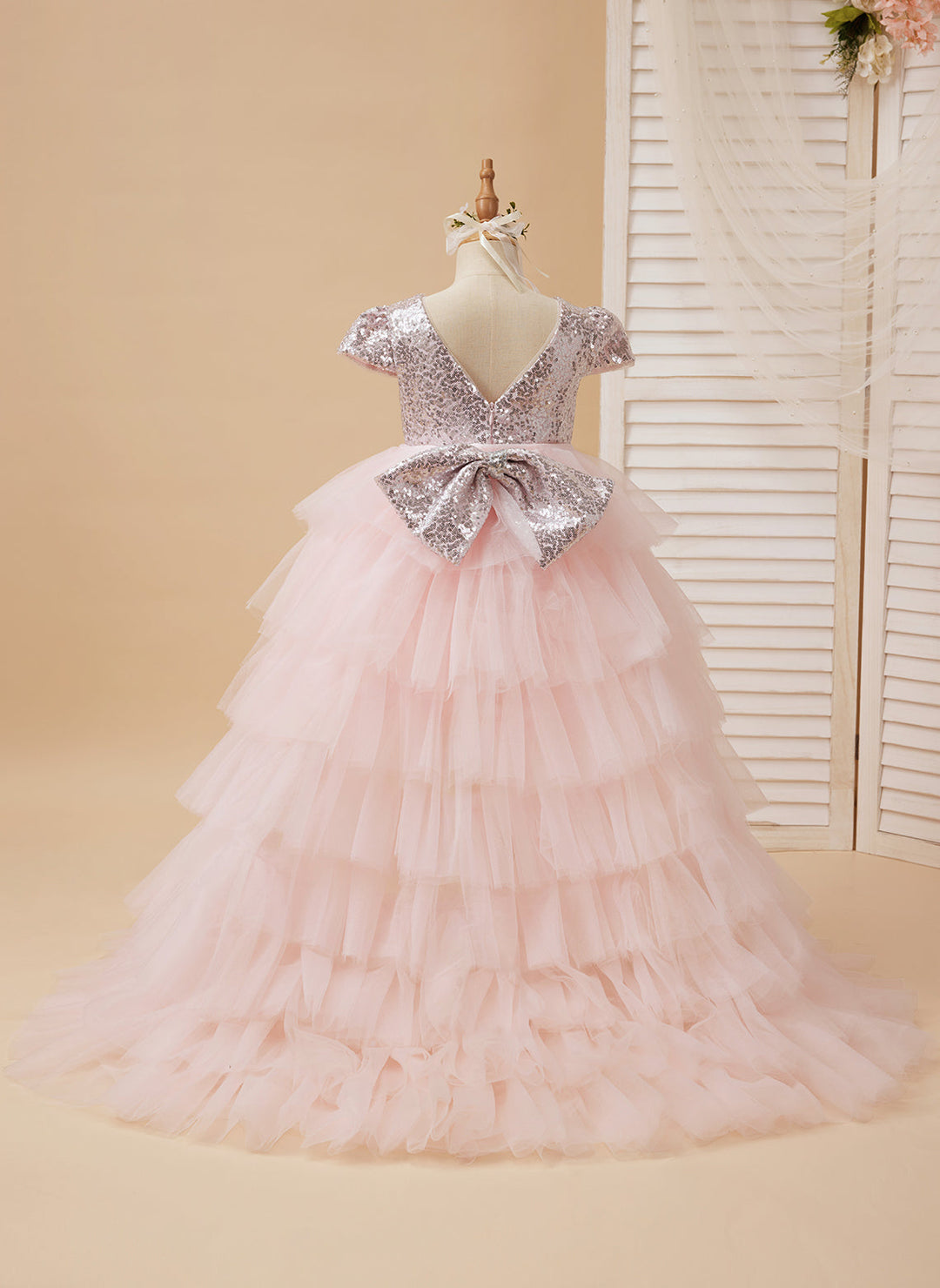Robe de Bal/Princesse en Tulle Rose pour Fillette